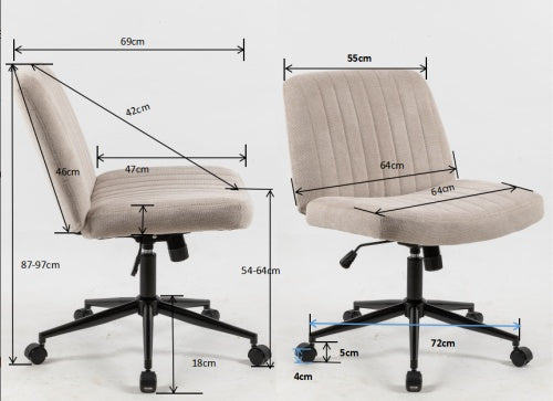 Cross Legged Office Chair, Wide Comfty Desk Chair, Fabric Vanity Home Chair,Armless Computer Task Chair With Wheels