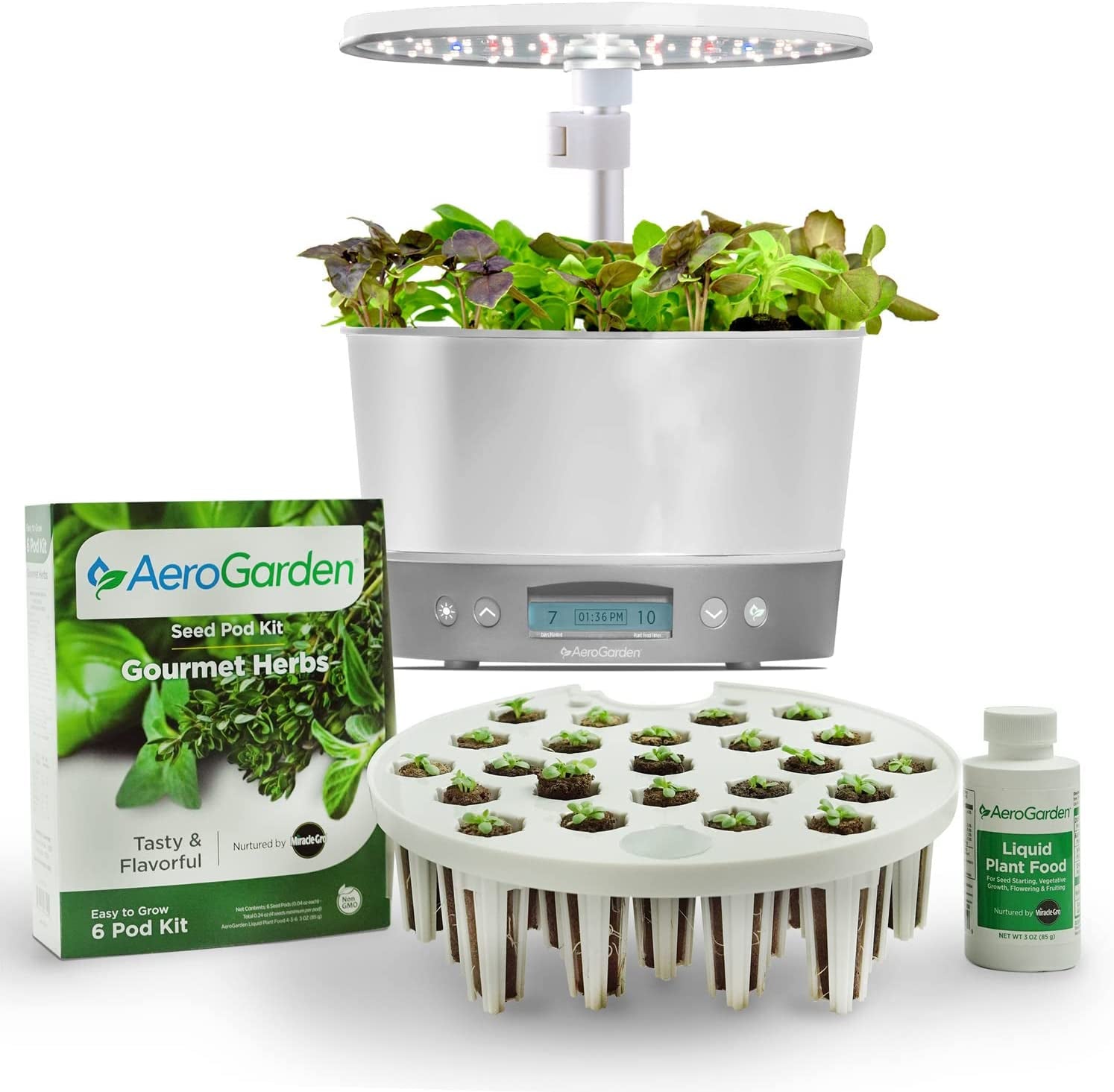 Harvest Elite 360 Indoor Garden Hydroponic System with LED Grow Light and Herb Kit, Holds up to 6 Pods, White