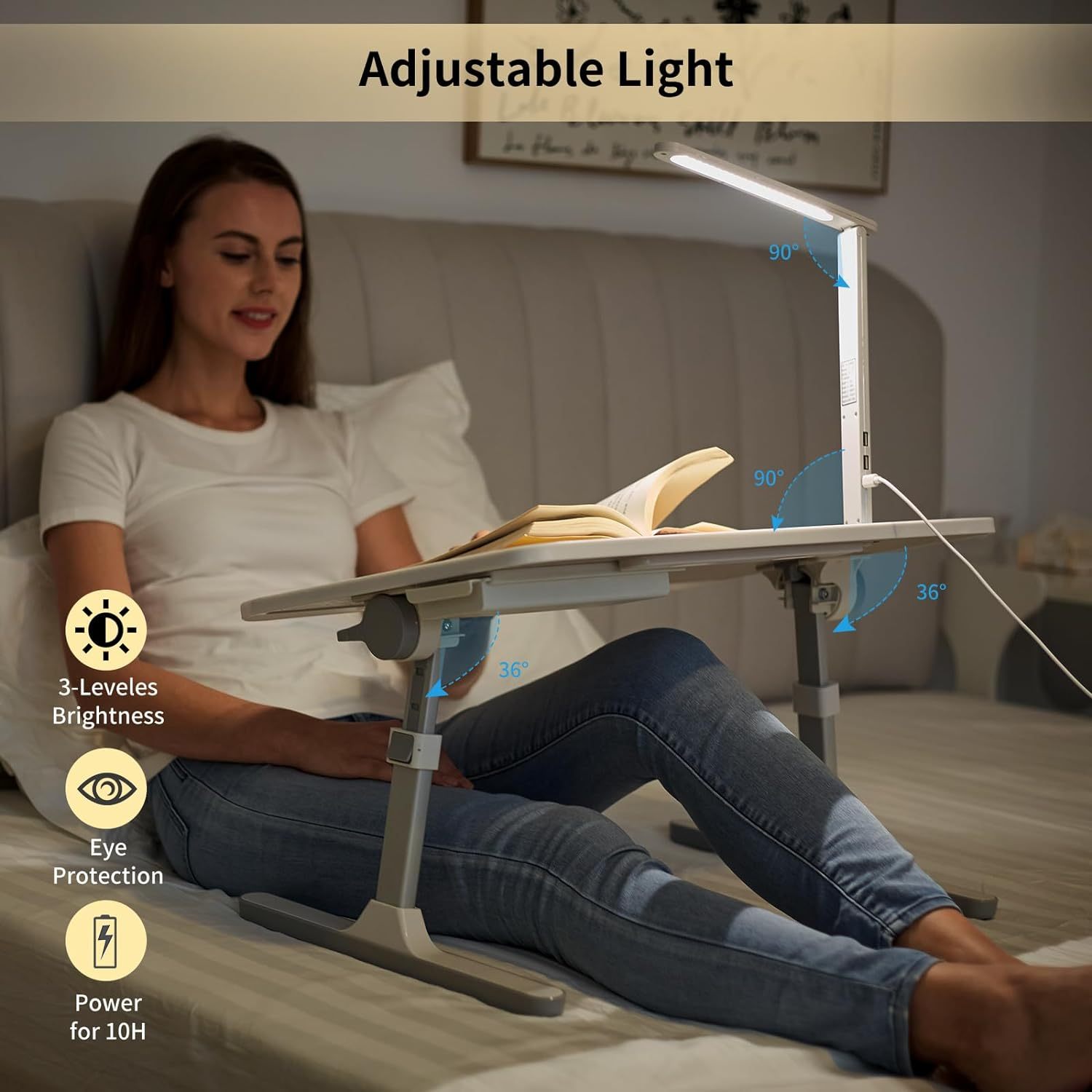 Lap Desk For Laptop, Portable Bed Table Desk, Laptop Desk With LED Light And Drawer, Adjustable Laptop Stand For Bed, Sofa, Study, Reading