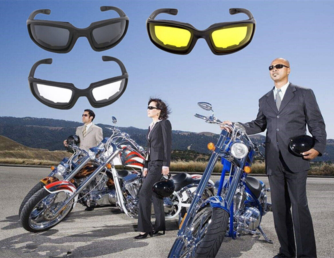 Pair Motorcycle Sports Padded Biker Riding Glasses Wind Resistant Sunglasses