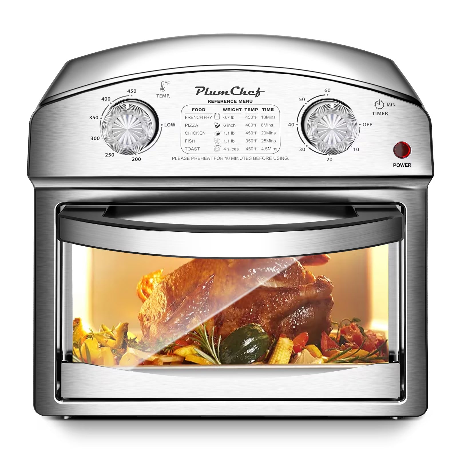 Stainless Steel 12 Liter Air Fryer With Dual Knob Control