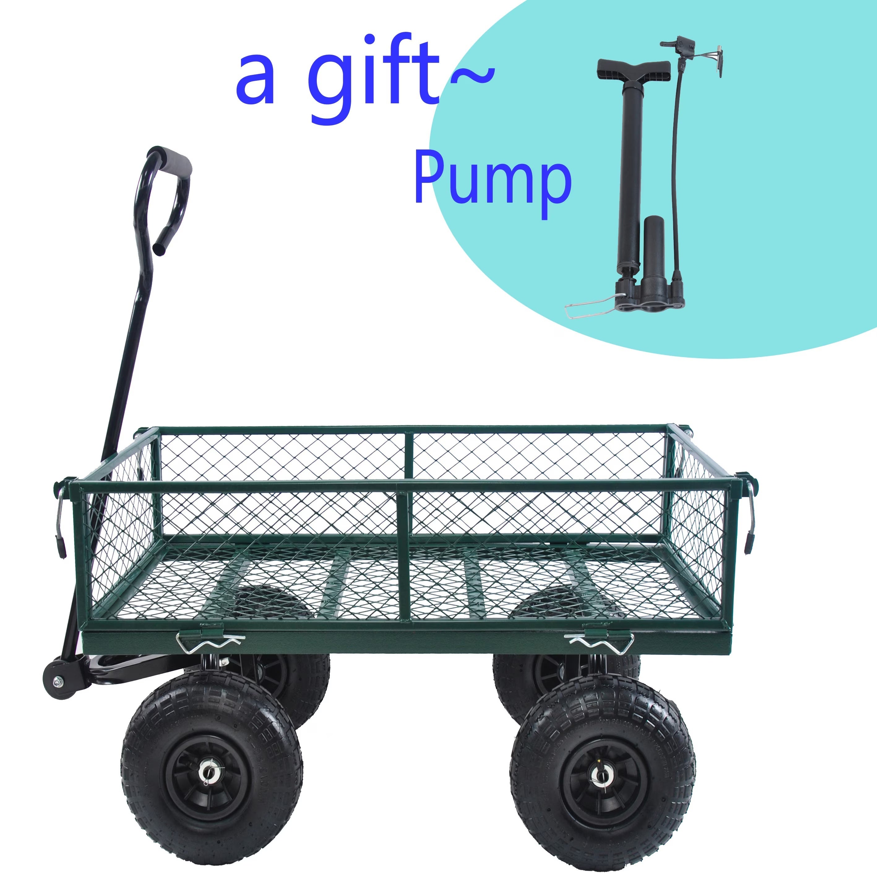 Wagon Garden Cart 660 Lbs  410 3.50 4 Air Tires Steel Garden Cart With Rotating Handle And Removable Sides, Capacity Utility Heavy Duty Garden Cart And Wagon