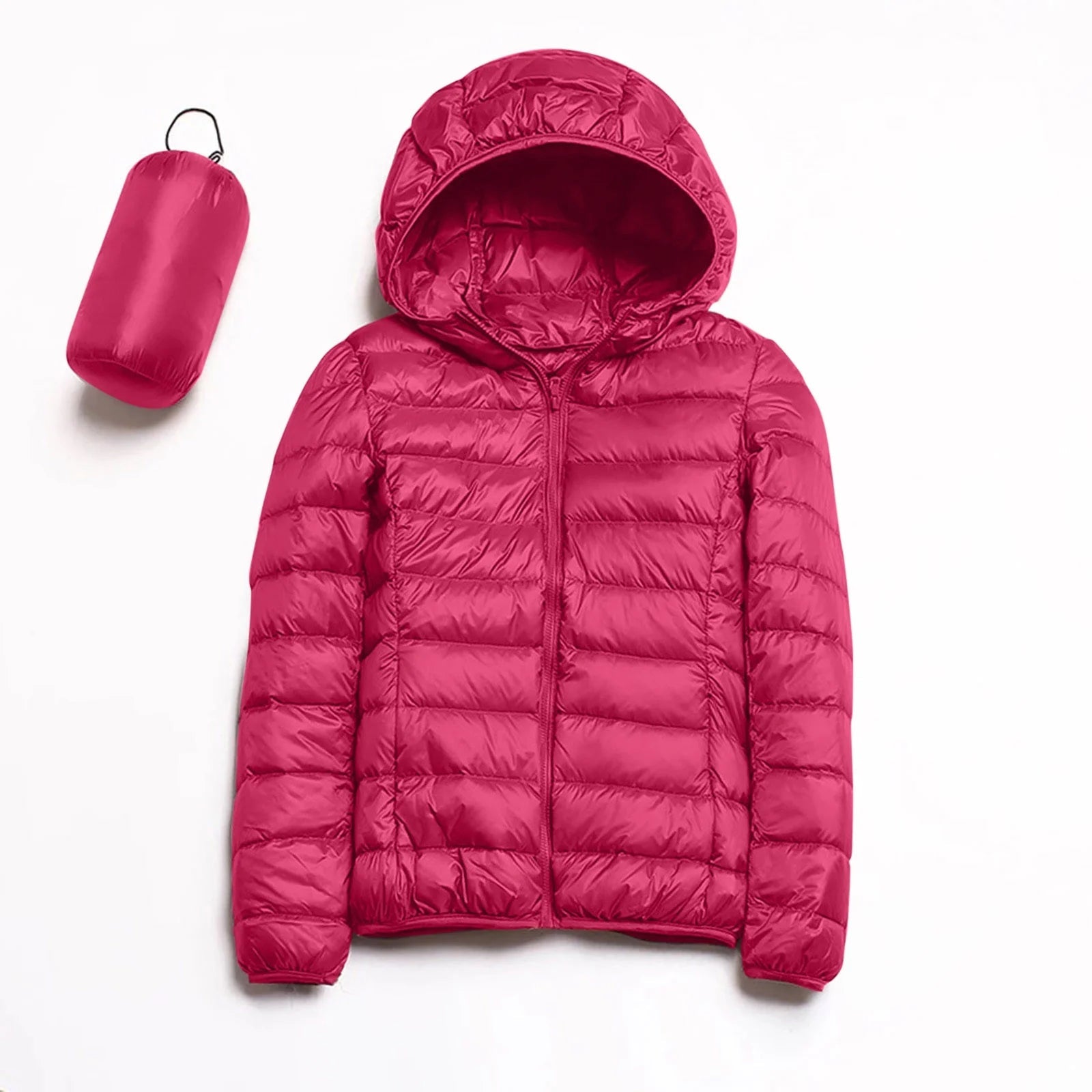 Women'S Packable down Jacket Lightweight Puffer Jacket Hooded Winter Coat Hot Pink L