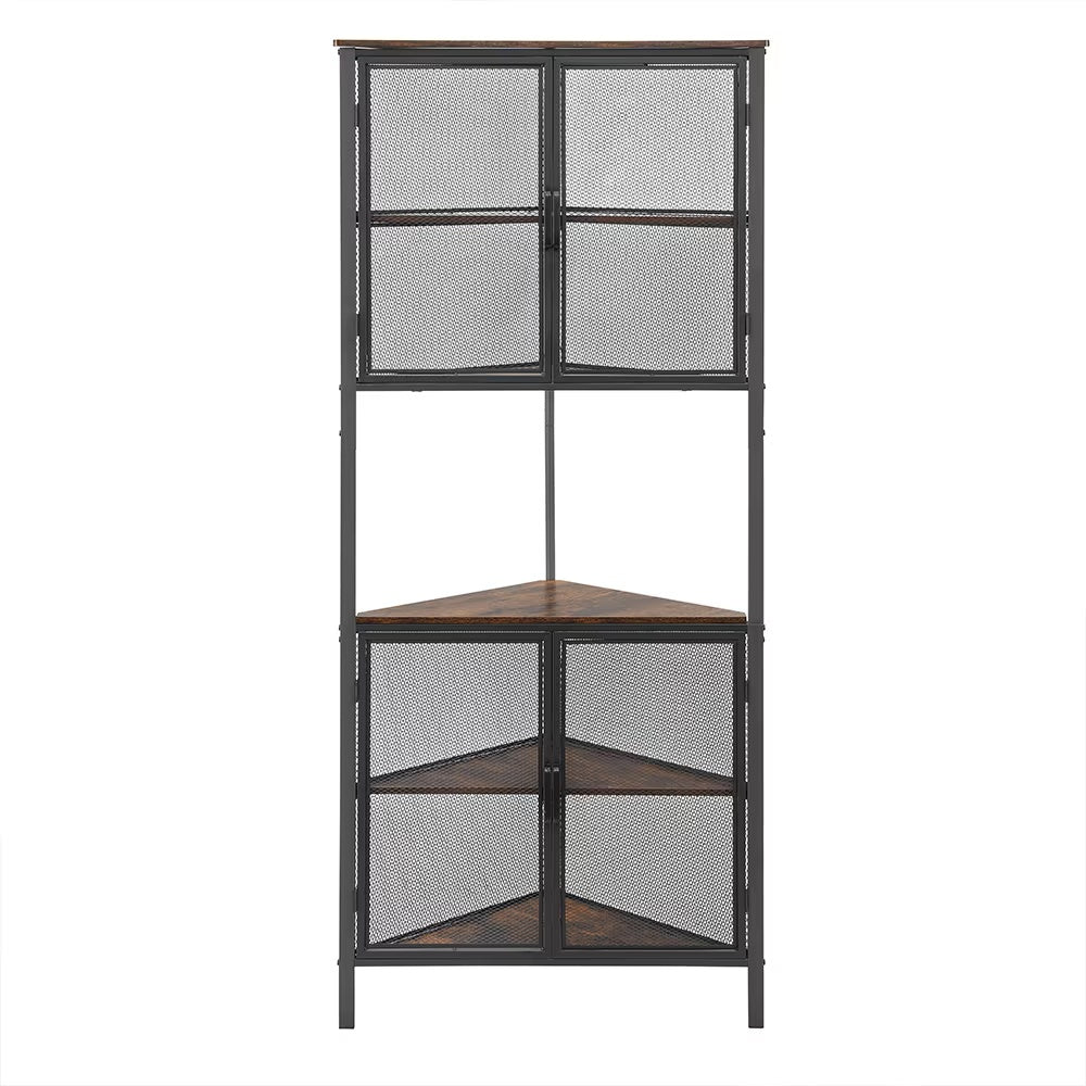 6-Tier Corner Shelf With Storage Cabinet,Bookshelf With Metal Mesh Door,for Living Room