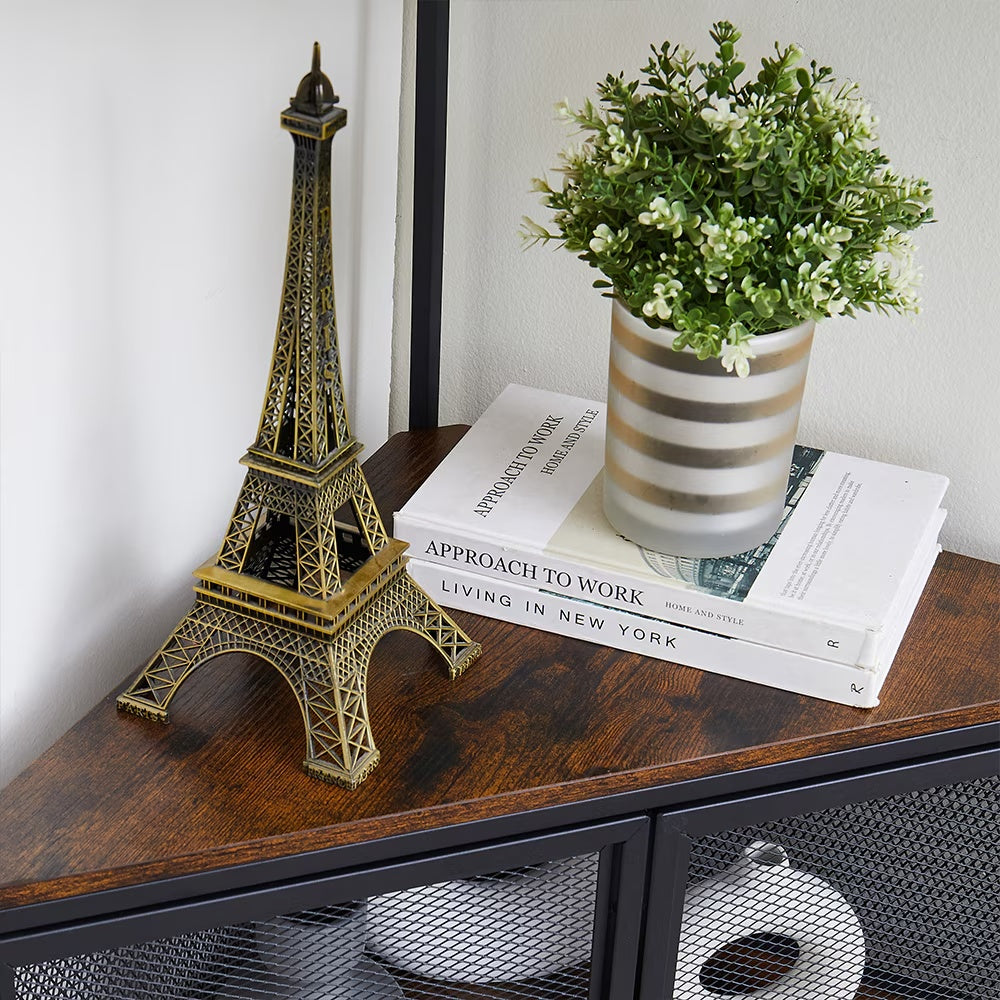 6-Tier Corner Shelf With Storage Cabinet,Bookshelf With Metal Mesh Door,for Living Room