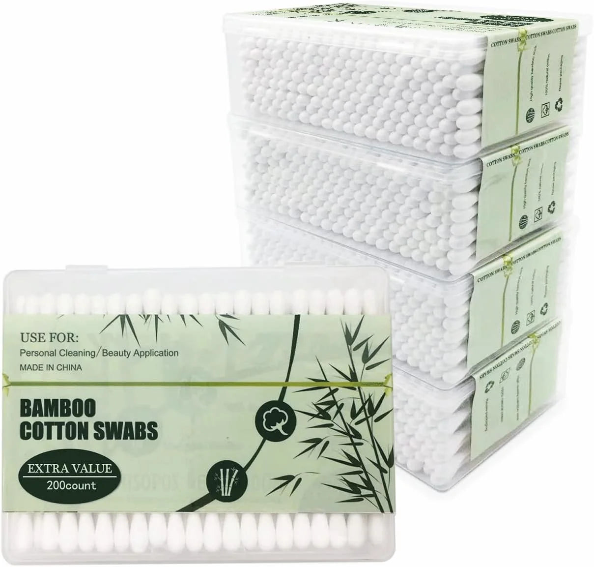 1000Pcs Bamboo Cotton Swabs, (200Count,5Pack)