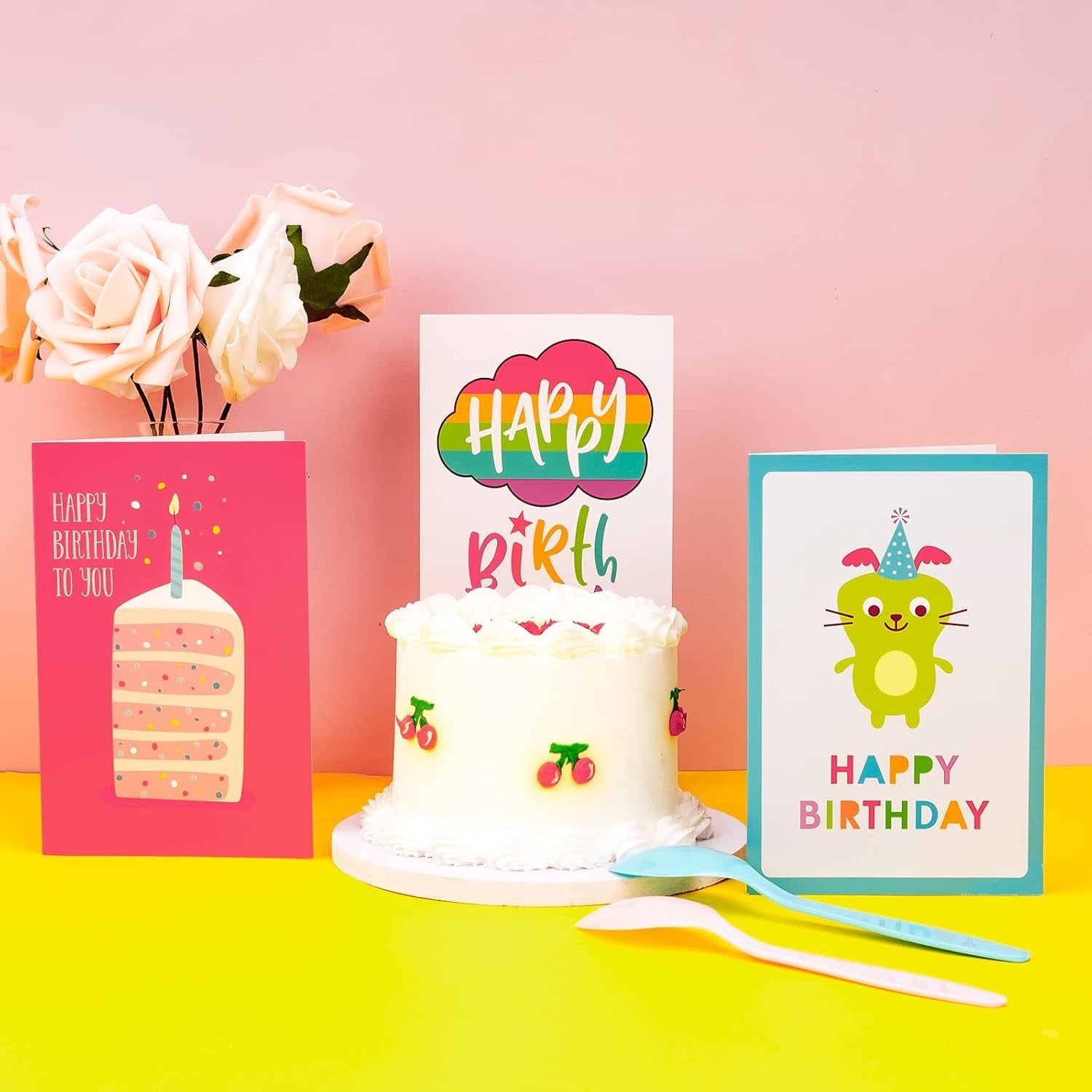 12 Birthday Cards Assortment - Birthday Candles Series Assorted Birthday Blank Note Cards with White Envelopes for Birthday, 4X6 Inch