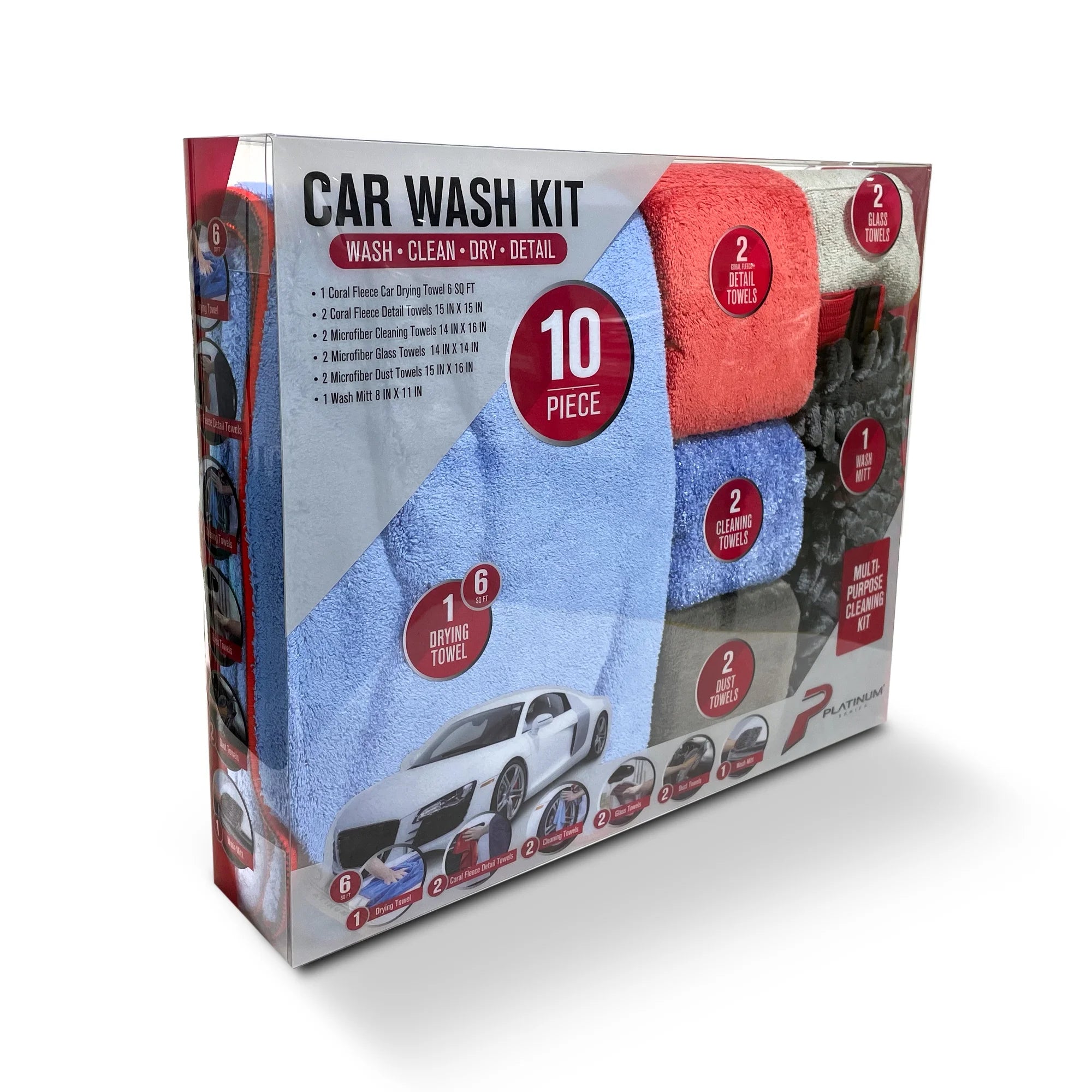 Complete Microfiber Car Wash Kit, 10 Piece,