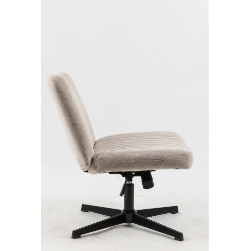 Cross Legged Office Chair, Wide Comfty Desk Chair, Fabric Vanity Home Chair,Armless Computer Task Chair With Wheels