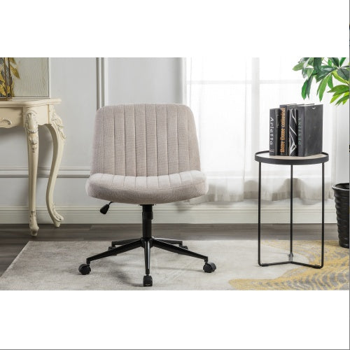 Cross Legged Office Chair, Wide Comfty Desk Chair, Fabric Vanity Home Chair,Armless Computer Task Chair With Wheels