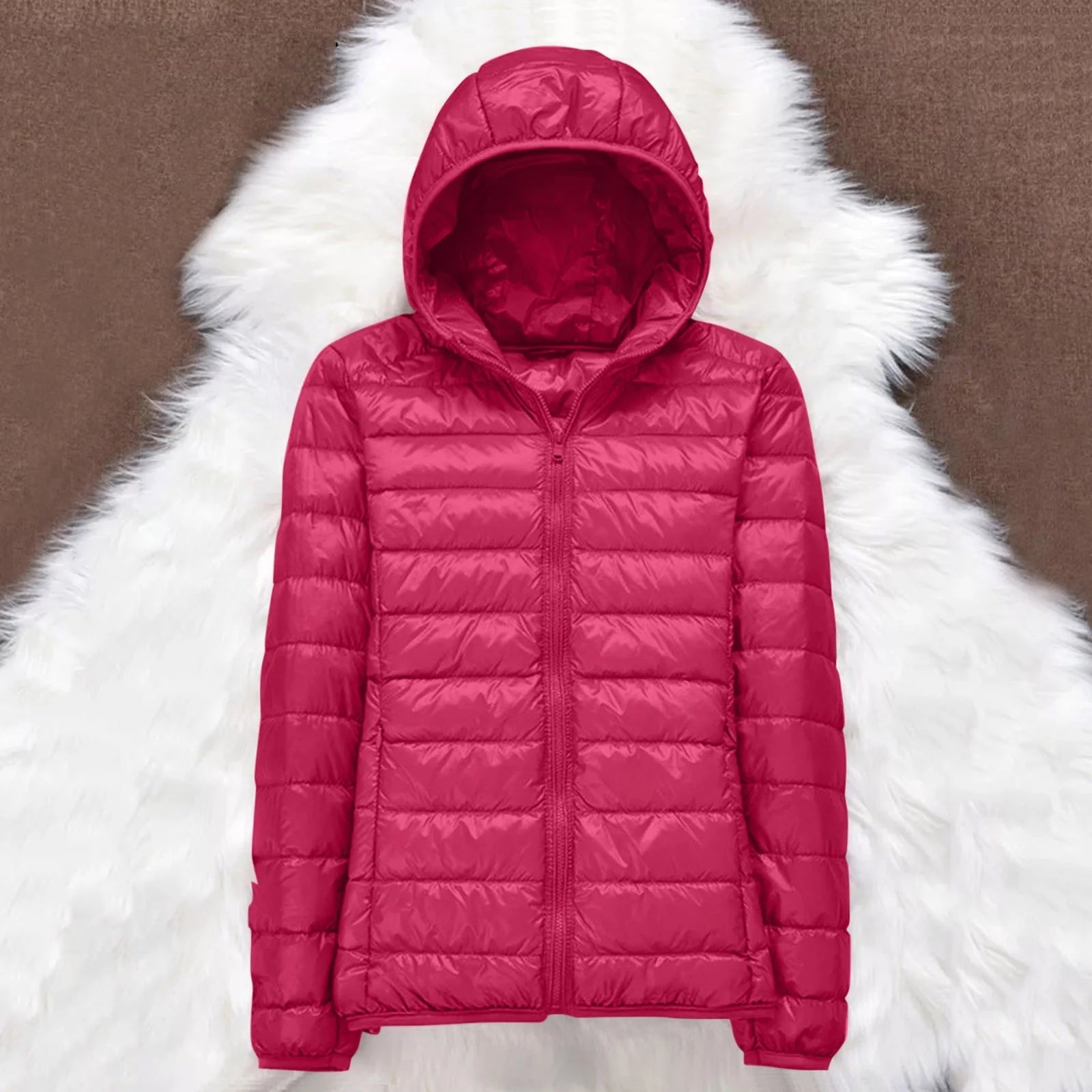 Women'S Packable down Jacket Lightweight Puffer Jacket Hooded Winter Coat Hot Pink L