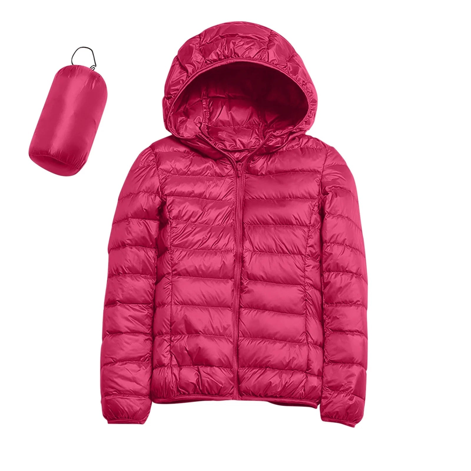 Women'S Packable down Jacket Lightweight Puffer Jacket Hooded Winter Coat Hot Pink L