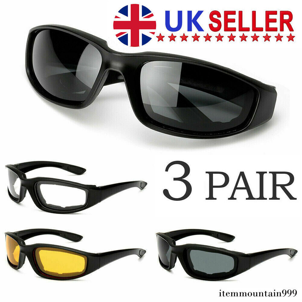 Pair Motorcycle Sports Padded Biker Riding Glasses Wind Resistant Sunglasses