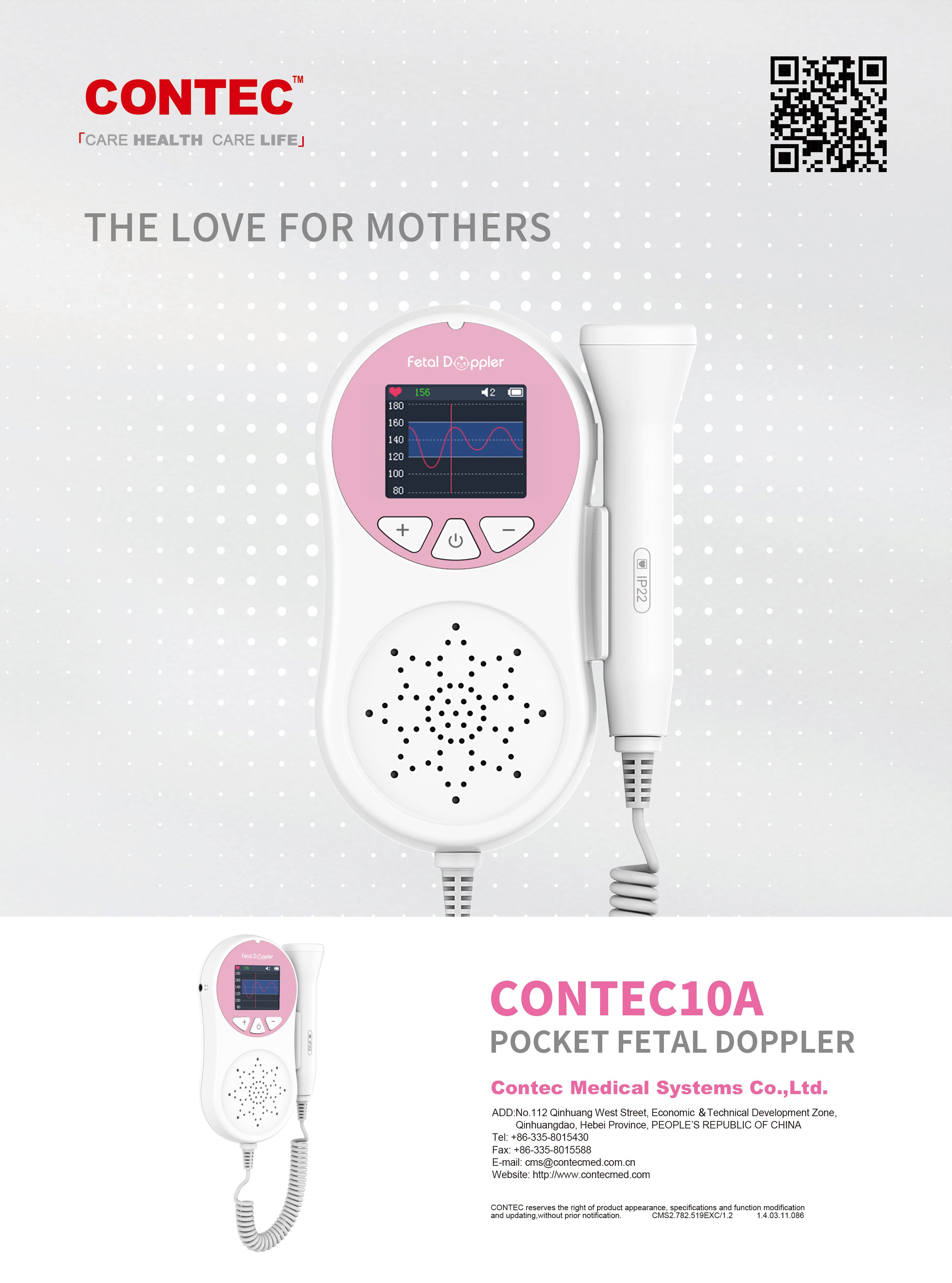 Pocket Fetal Doppler Digits Curve Display Pregnancy Baby Heart Rate Monitor,3Mhz Pink