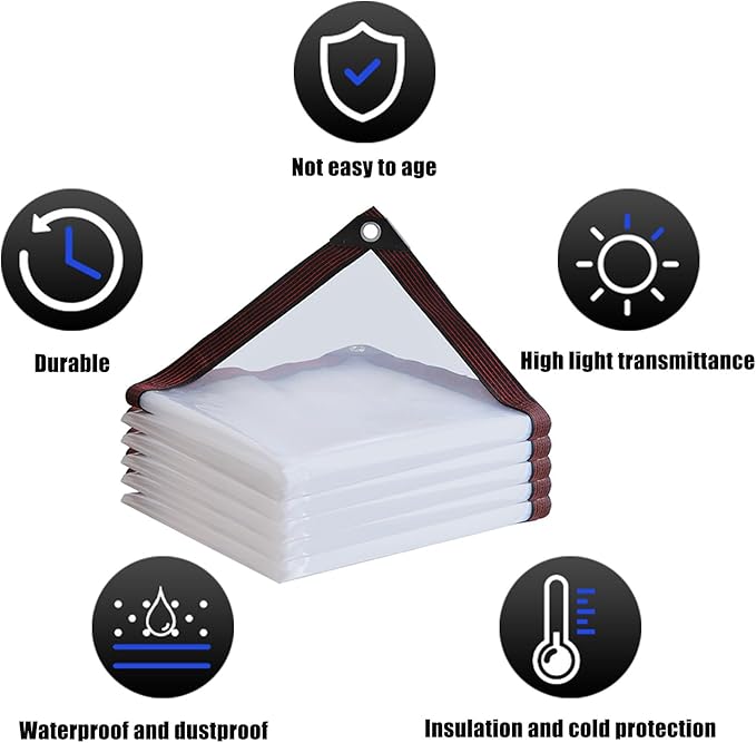 Clear Waterproof Tarp with Seal Ring - Rainproof Outdoor Garden Cover for Patio, Chicken Coop, Porch Canopy & Camping