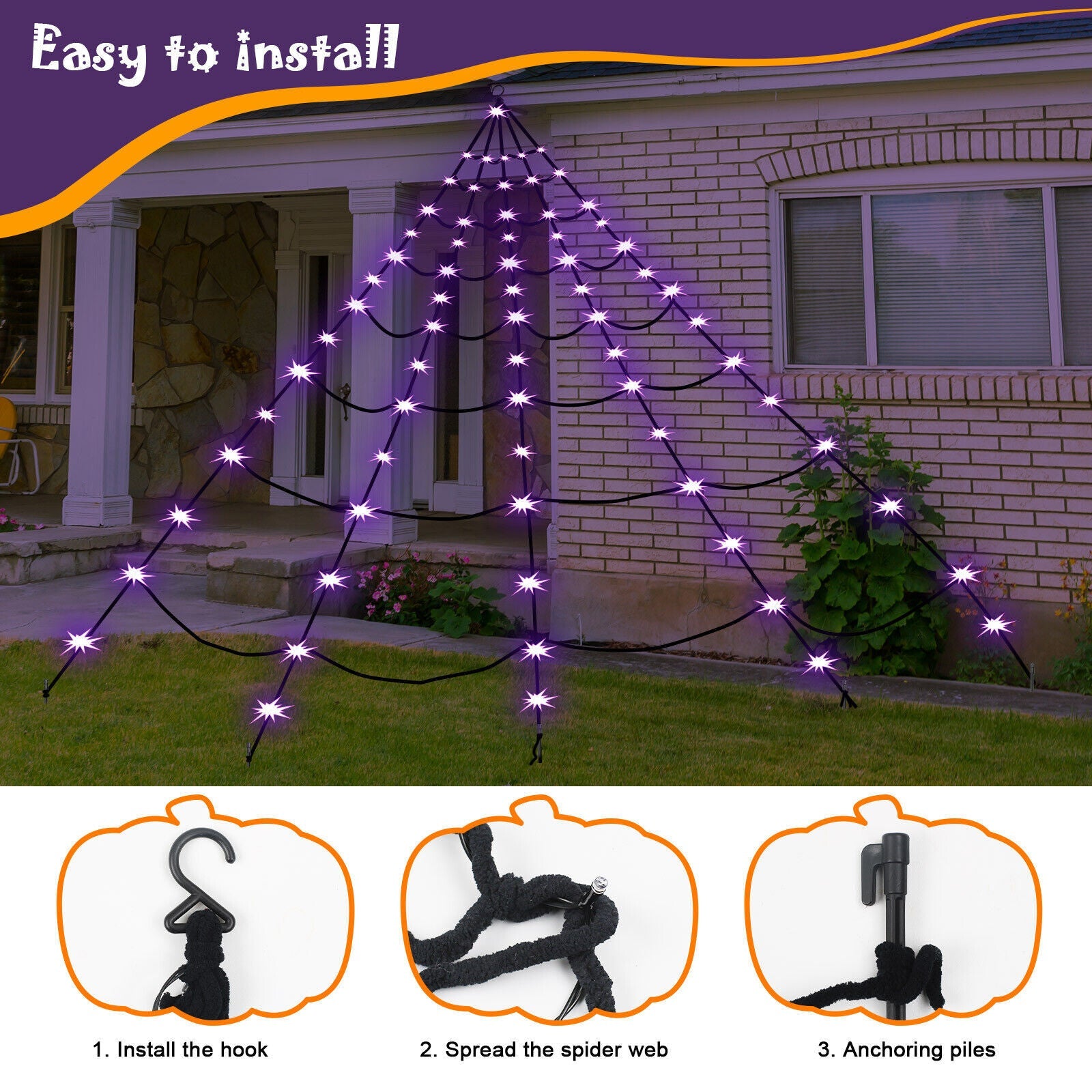 Halloween Decoration 5M Giant Spider Web Party Props Decor Outdoor LED Lights