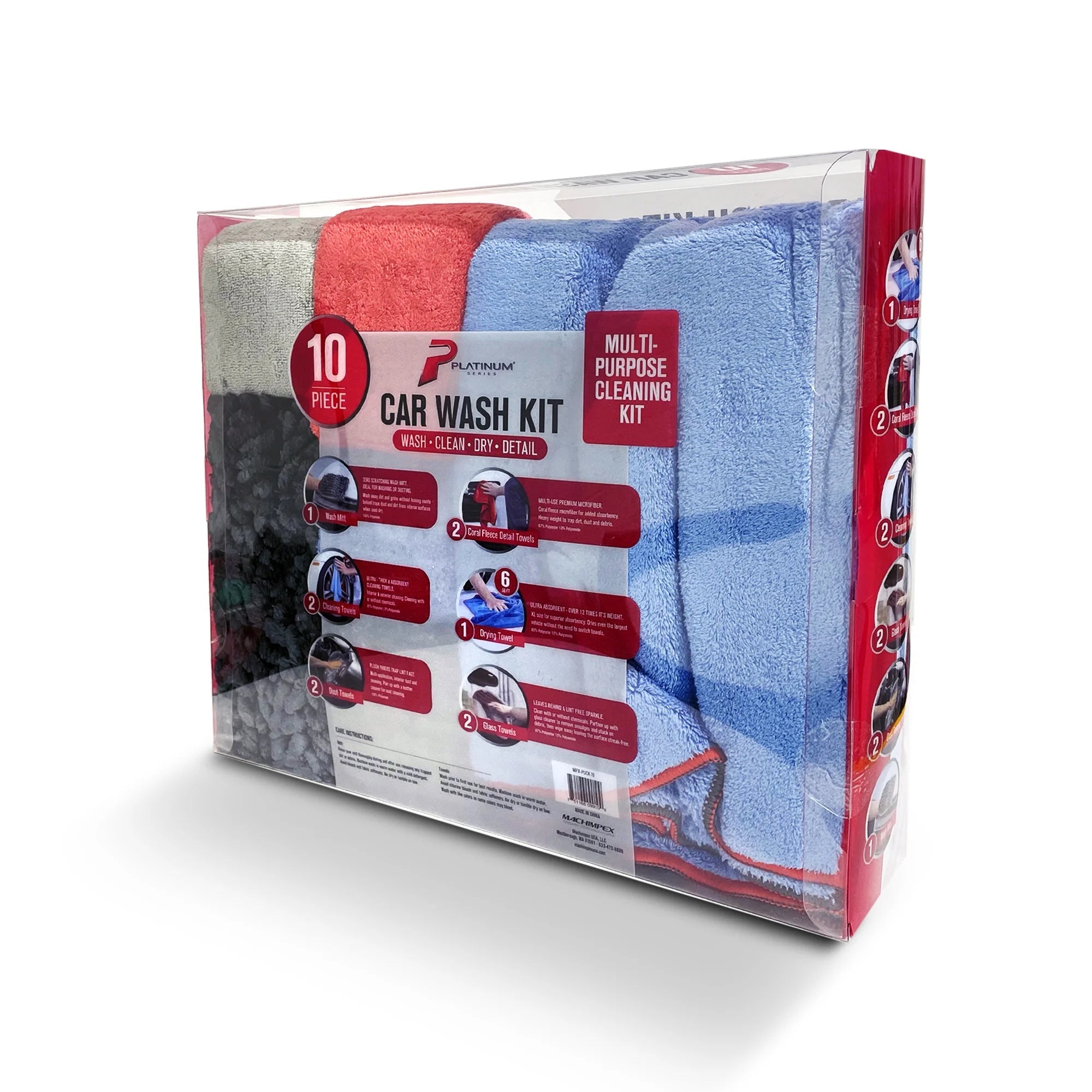 Complete Microfiber Car Wash Kit, 10 Piece,