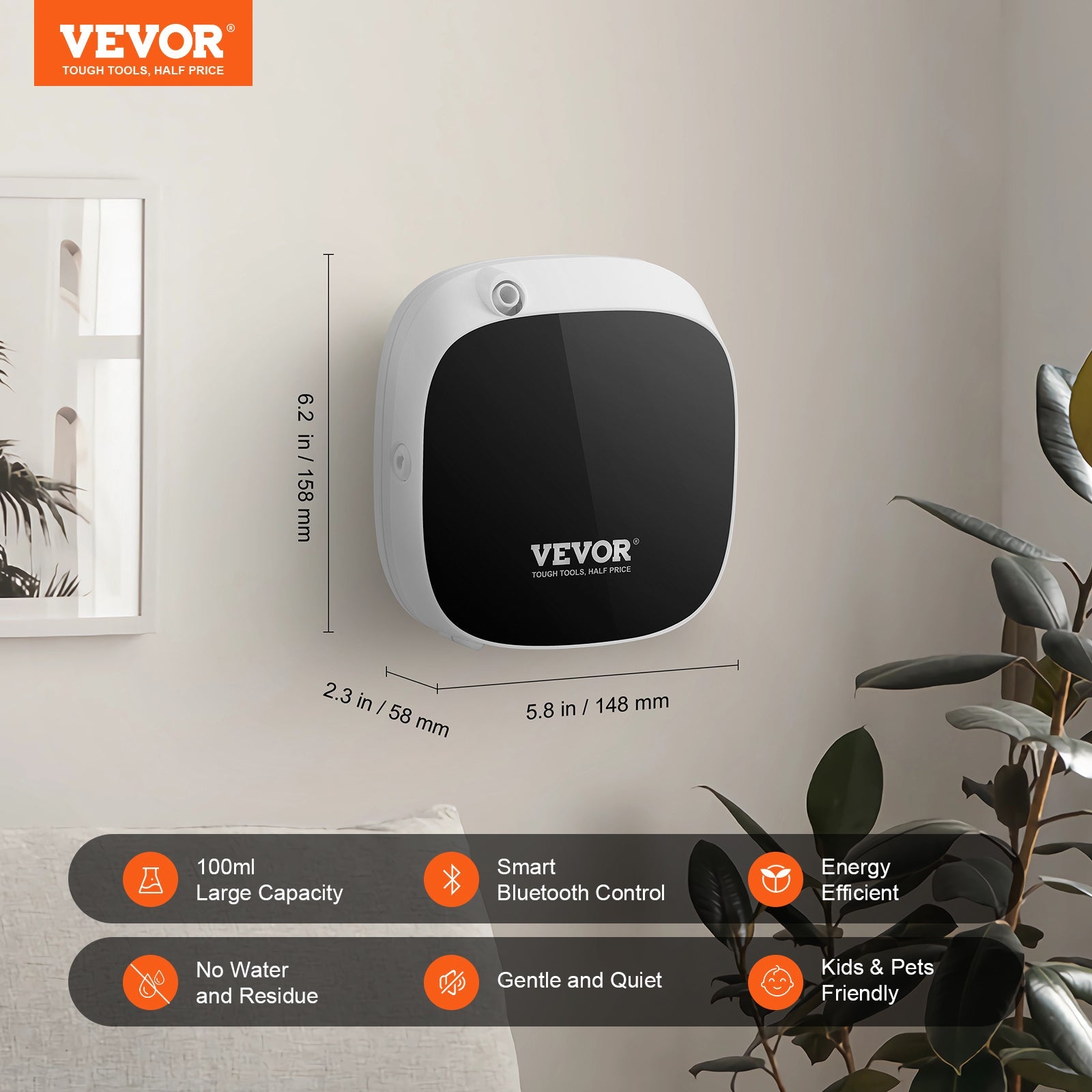 VEVOR Scent Air Machine For Home, With Cold Air Technology, Waterless Smart Essential Oil Diffuser With USB & Battery Powered, Cover Up To .Ft For Living Room, Bath Room, Spa