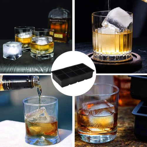 8 Grids Whiskey Silicone Maker Ice Cube Tray Mould Large Mold Giant Square Black