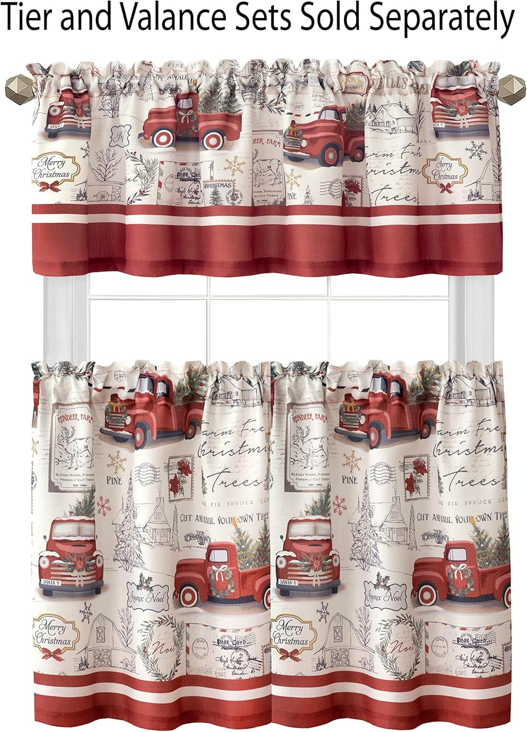 Christmas Pine Hill Tree Farm 52 X 70 Inch Rectangle Fabric Tablecloth, Nostalgic Retro Holiday Country Farm Truck No Iron and Stain Resistant Table Cover for Party, Banquet and Buffet