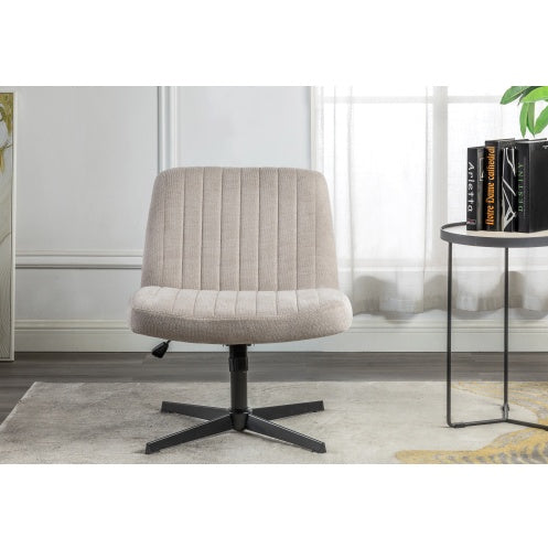 Cross Legged Office Chair, Wide Comfty Desk Chair, Fabric Vanity Home Chair,Armless Computer Task Chair With Wheels