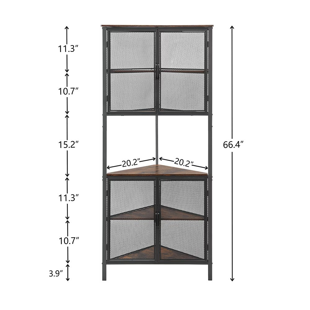 6-Tier Corner Shelf With Storage Cabinet,Bookshelf With Metal Mesh Door,for Living Room