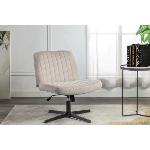 Cross Legged Office Chair, Wide Comfty Desk Chair, Fabric Vanity Home Chair,Armless Computer Task Chair With Wheels