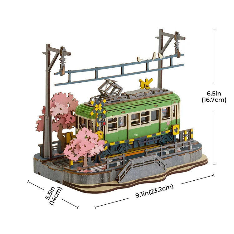 Rolife  Sakura Journey Tram Car 3D Wooden Puzzle Model Toys Teens Gift