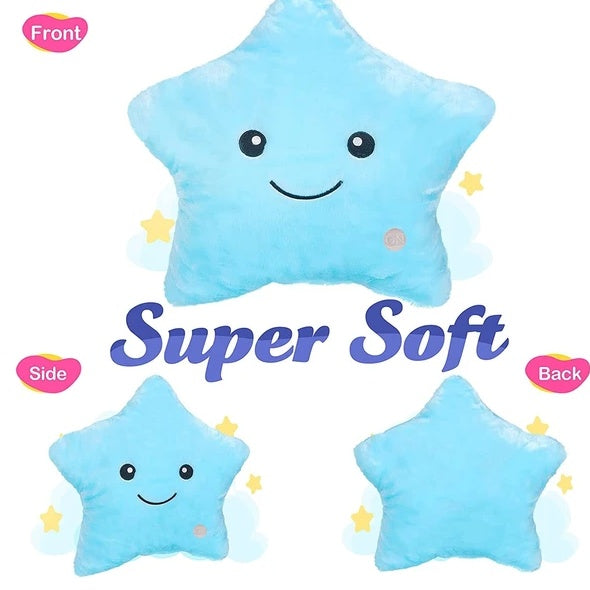 Twinkle Star Plush Pillow, LED Night Light Glowing Cushions, Creative Stuffed Toys Birthday Christmas Gifts For Kids Toddlers, Blue