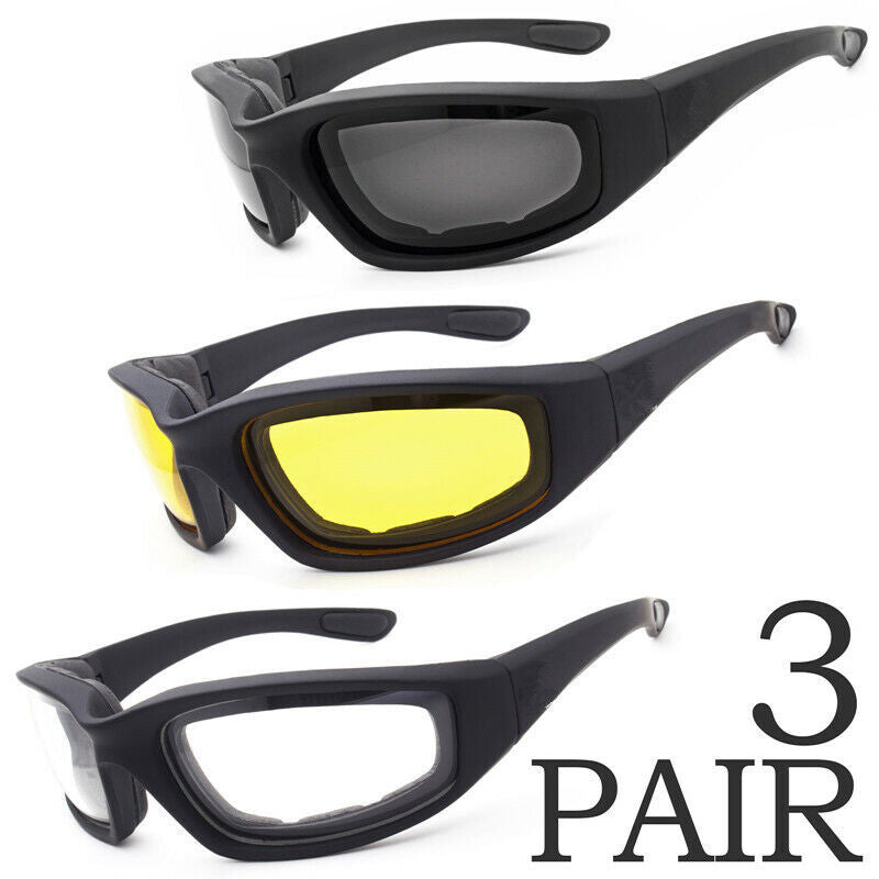 Pair Motorcycle Sports Padded Biker Riding Glasses Wind Resistant Sunglasses