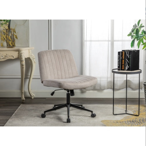 Cross Legged Office Chair, Wide Comfty Desk Chair, Fabric Vanity Home Chair,Armless Computer Task Chair With Wheels