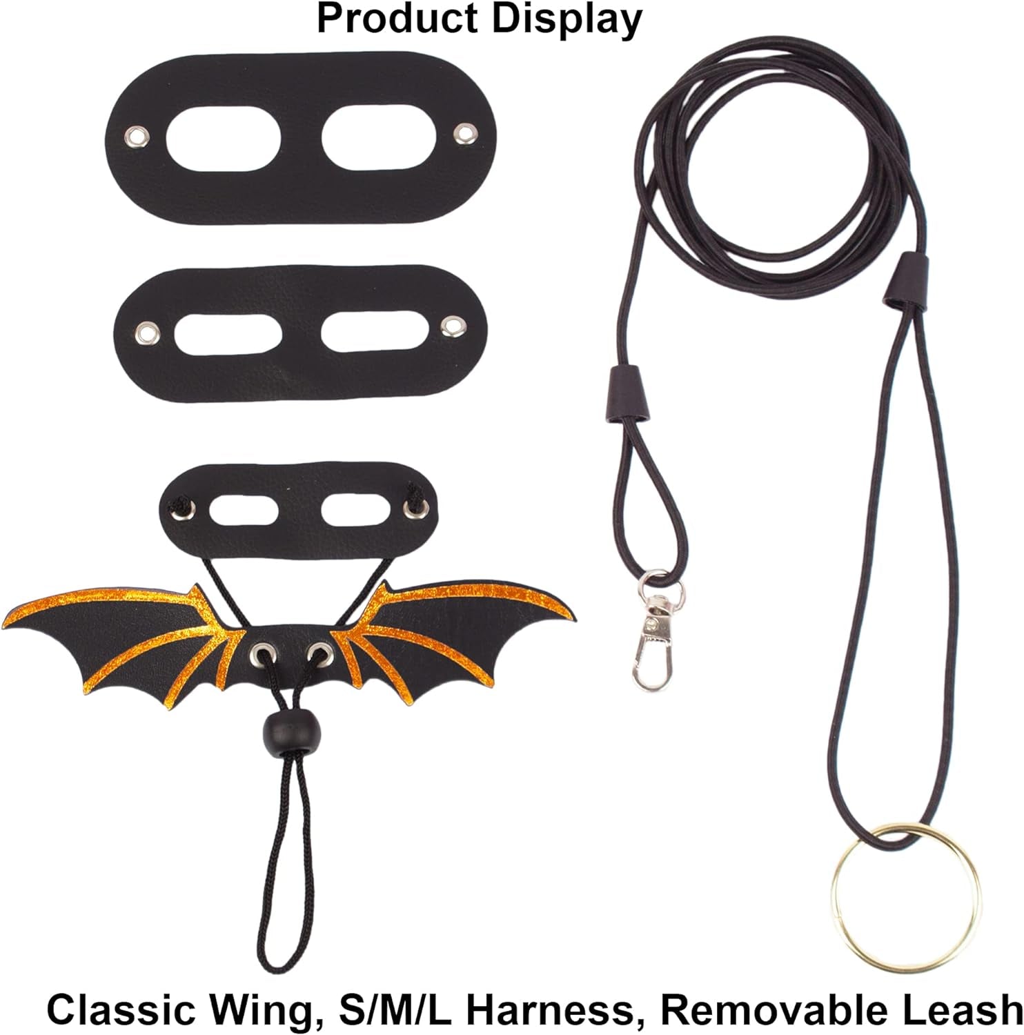 Bearded Dragon Leash Harness, 3 Size Pack Black Leather Wing Lizard Harness with Removable Lizard Leash for Bearded Dragon Lizard Reptiles (Black)