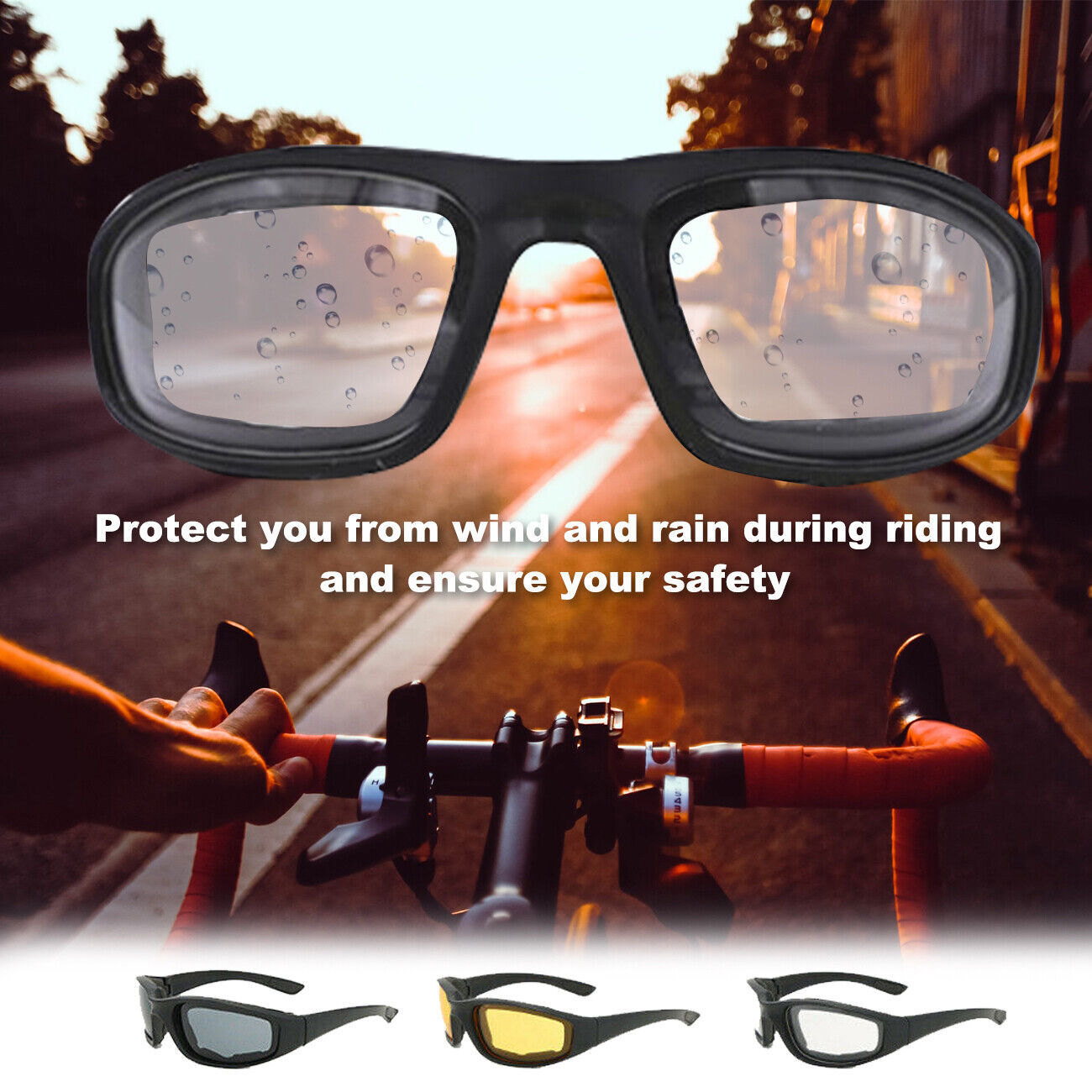 Pair Motorcycle Sports Padded Biker Riding Glasses Wind Resistant Sunglasses