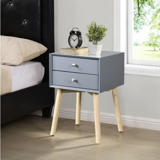 Side Table With 1 Drawer And Rubber Wood Legs, Mid-Century Modern Storage Cabinet For Bedroom Living Room Furniture