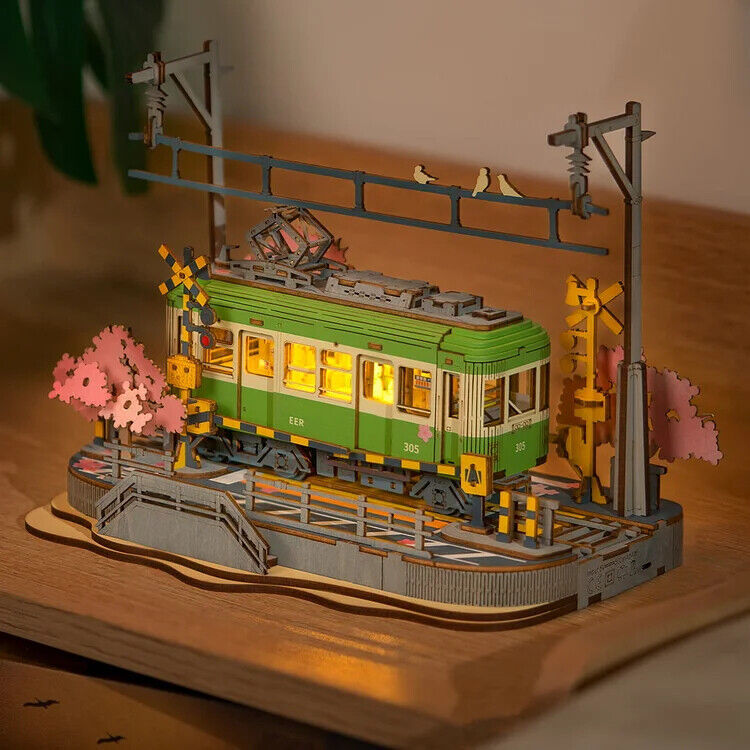 Rolife  Sakura Journey Tram Car 3D Wooden Puzzle Model Toys Teens Gift