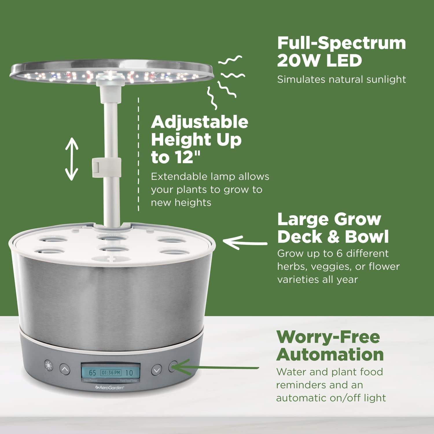 Harvest Elite 360 Indoor Garden Hydroponic System with LED Grow Light and Herb Kit, Holds up to 6 Pods, White