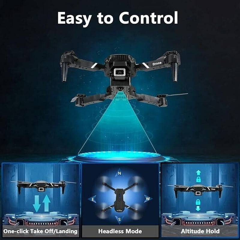 Mini Drone with Camera HD 1080P Foldable Quadcopter with 3 Batteries - Black