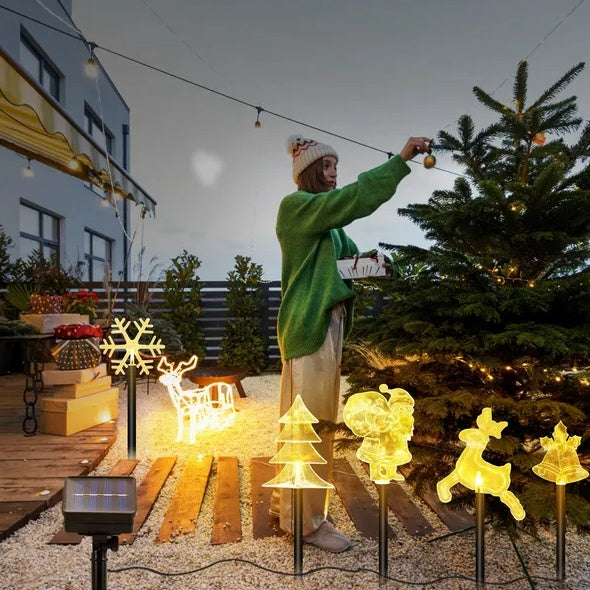 5Pcs Mixed Christmas Decoration Light Solar Stake Light Waterproof Reindeer Snowflake Bell Christmas Tree Santa Claus Light Outdoor Landscape Light By  Eggracks By Global Phoenix