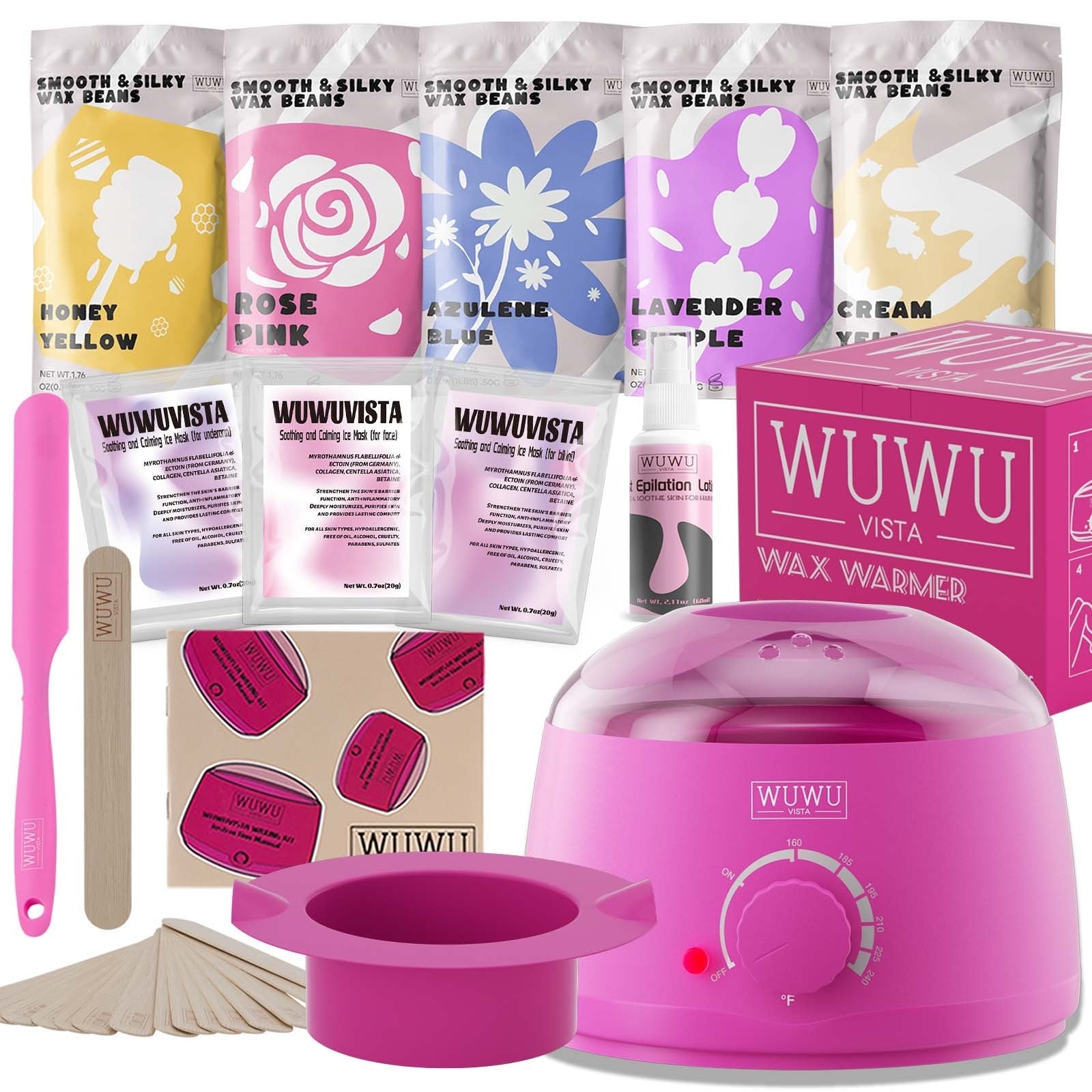 Wg Kiaxint WUWUVISTA 23 Items Hair Removal Wax Kit With Wax Warmer Waxing Beads For Face, Brazilian, Full Body, Bikini, Sensitiive Skin  Skin Suitable For Plugs Of American, European Specification