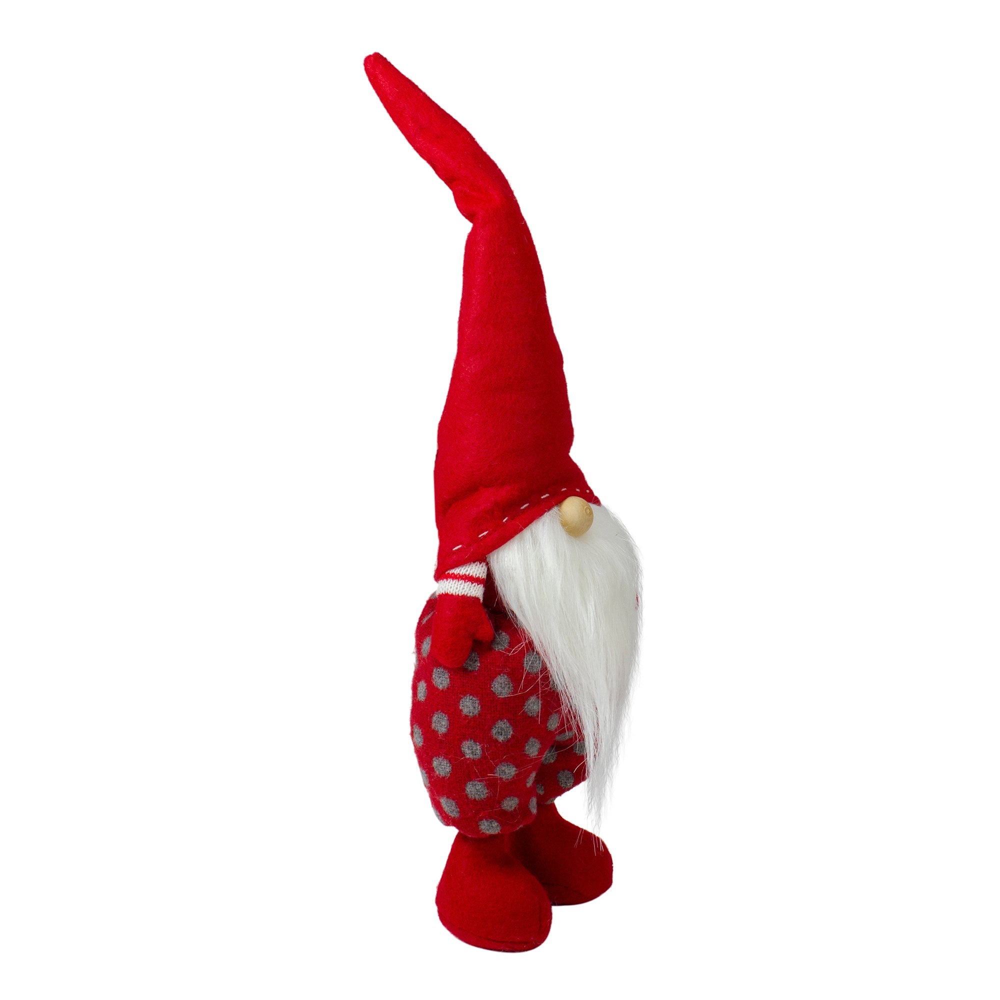 Standing Santa Polka Dot Gnome Christmas Figurine - 16" - Red and Gray