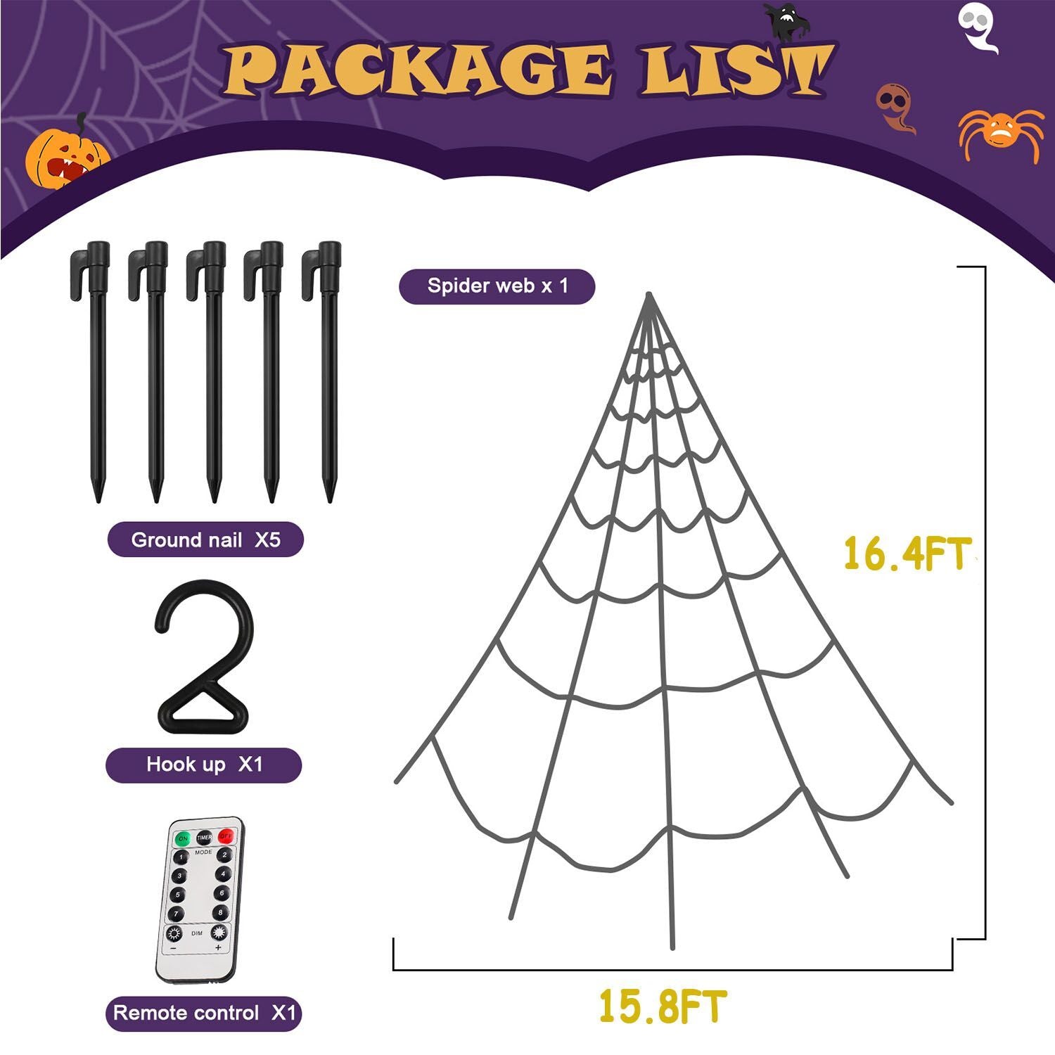 Halloween Decoration 5M Giant Spider Web Party Props Decor Outdoor LED Lights