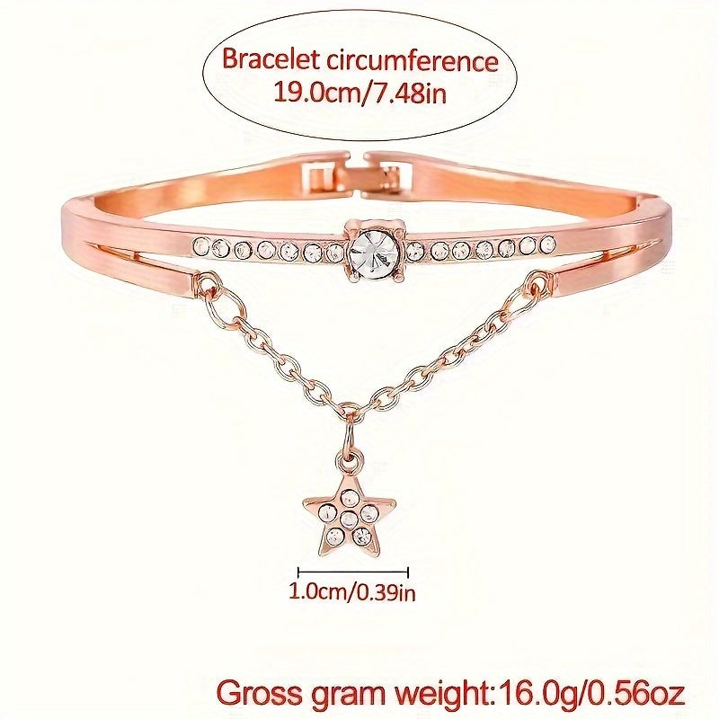 2pcs Heart Rhinestone Watch & Bangle Set