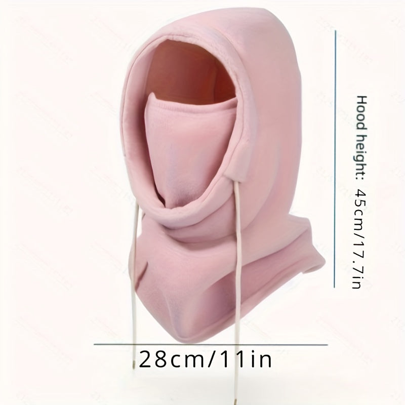 Winter Balaclava Hooded Scarf - 100% Polyester, Woven, Windproof, Warm Neck Gaiter with Hood for Outdoor Activities, Cycling, Skiing - Black, Pink, Khaki