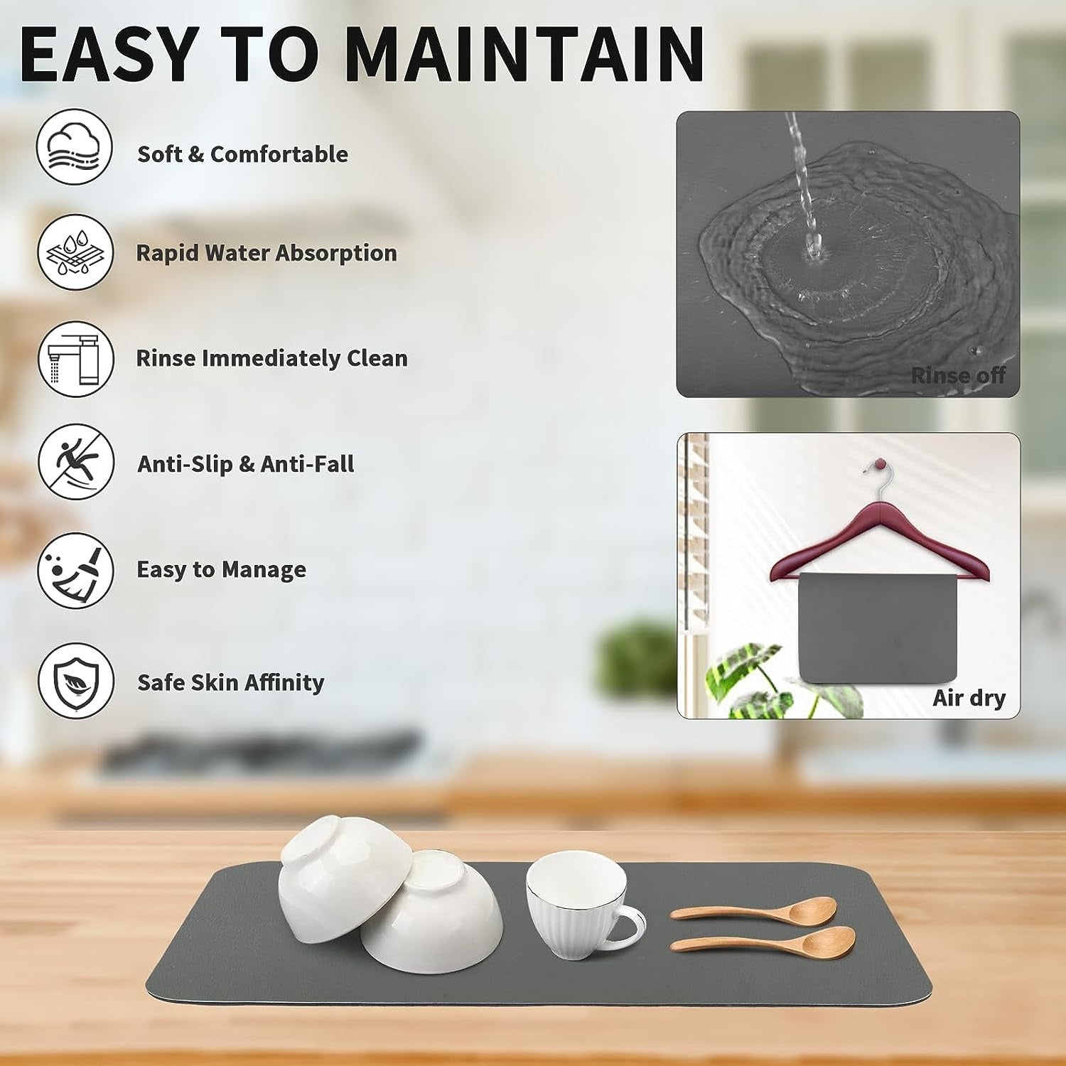 Dish Drying Mat For Kitchen Counter, Heat Resistant Drainer Mats With Non-slip Rubber Backed, Hide Stain Kitchen Super Absorbent Draining Mat, 16"x18" for restaurants/cafes Eid Al-Adha Mubarak